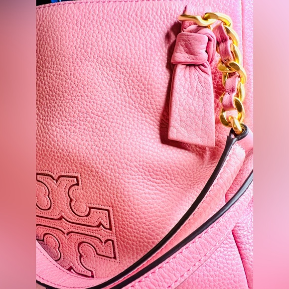 NWT Tory Burch Harper M Size Leather Satchel Bag in Pink w/ Gold Tone Hardware - Picture 8 of 11
